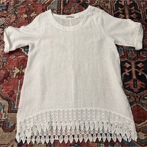 Lingo  L'Arno Made In Italy 100% Linen‎ Tunic Size 1X Lace Trim